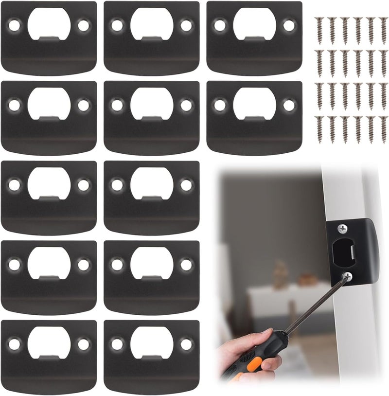 Xorim 12 PCS Door Strike Plate, Strike Plate with 24*Reinforced Screws, Door Plates for Interior Doors for Knob or Latch, Matte Black Finish - Image 1